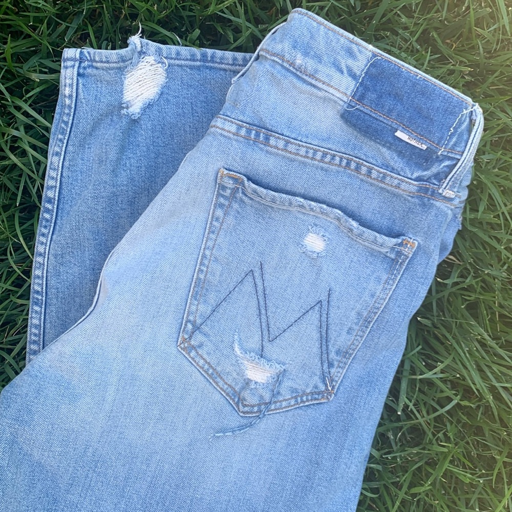 MOTHER Light Blue Distressed Denim Jeans